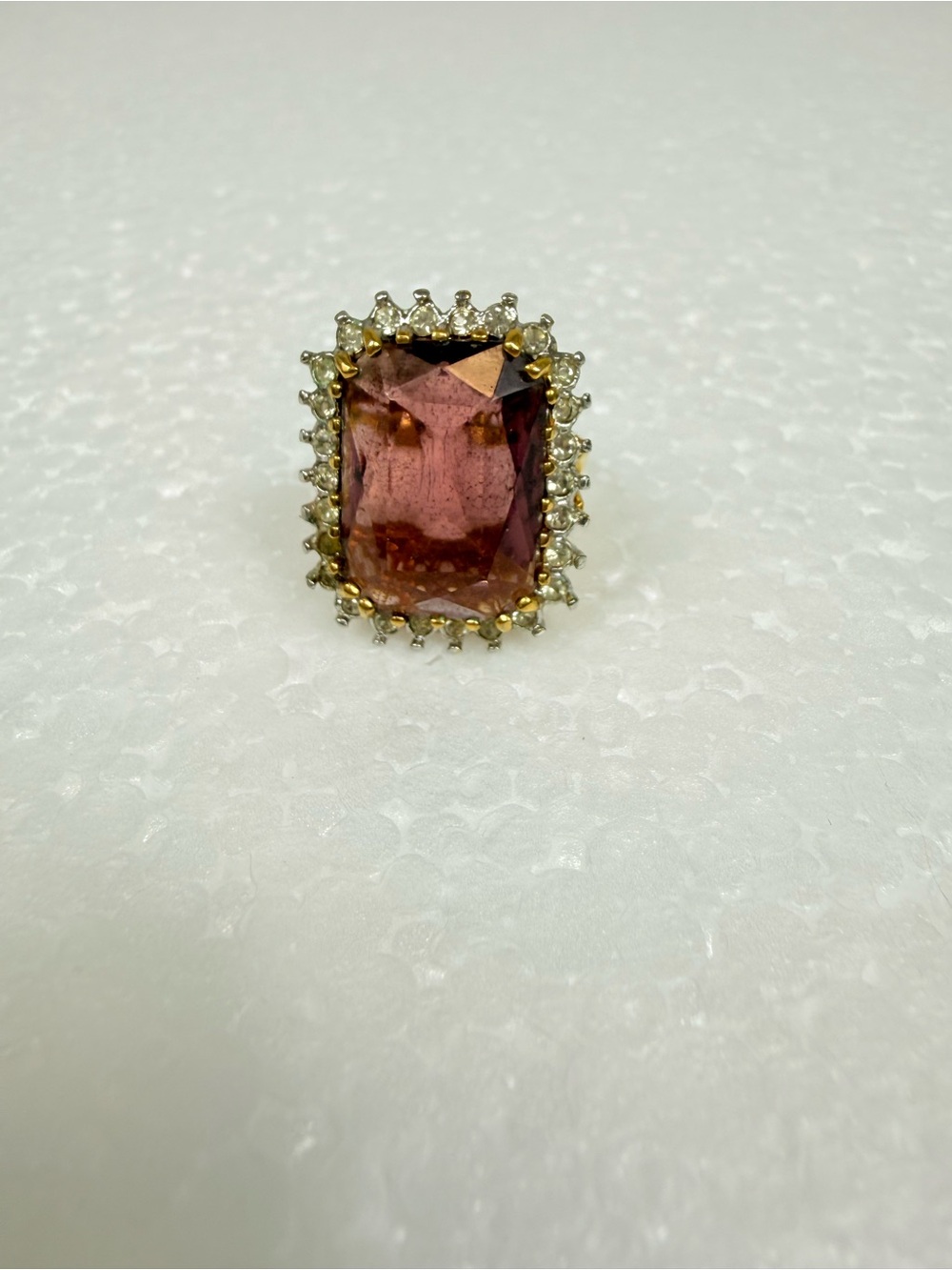18K Gold Amethyst Cocktail Ring With Austrian Crystals Vintage